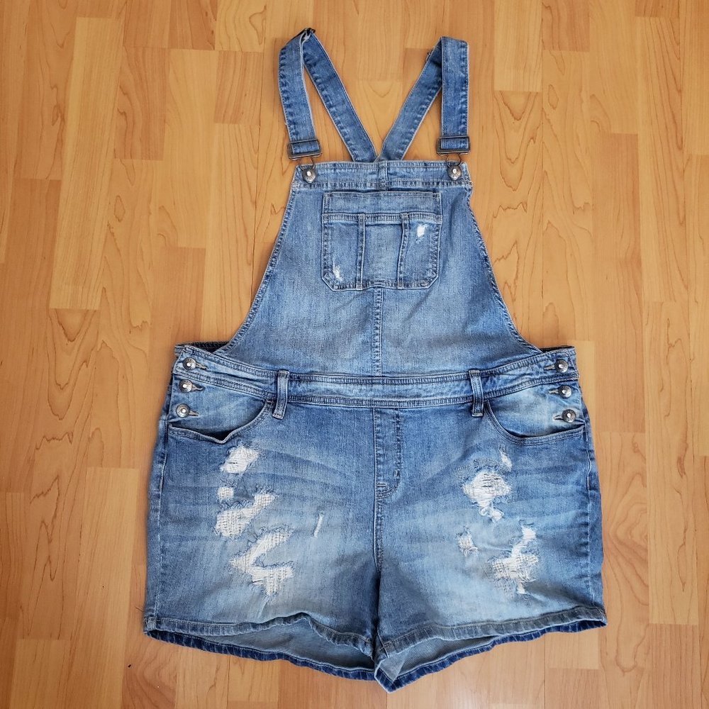 Torrid Premium Distressed Hole Overall Shorts 16
